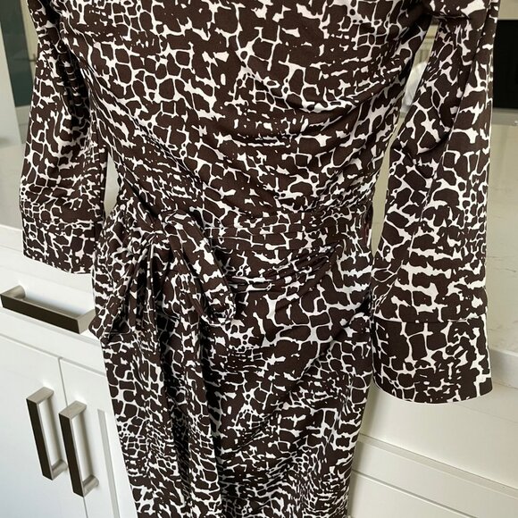 Jacob 3/4 Slv Poly Blend Animal Print Wrap Dress Chocolate Brown + White Sz XS - Picture 8 of 14